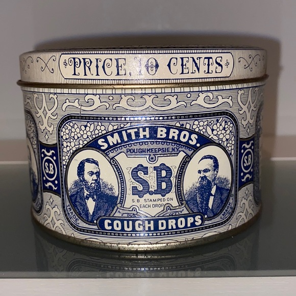 Smith Bros Accents Smith Bros Cough Drop Vintage Tin Blue And White